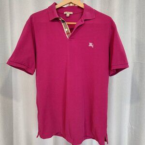 Burberry Brit Mens Large L Polo Shirt Pink Fuchsia